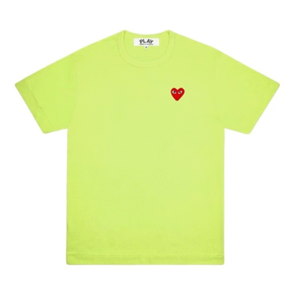 T-shirt vert CDG avec mini cœur rouge – t-shirt unisexe en coton de haute qualité