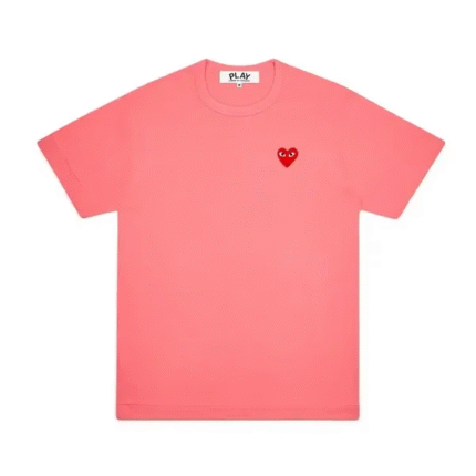 T-shirt rose CDG avec mini cœur rouge – t-shirt unisexe en coton doux et de haute qualité