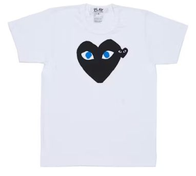 T-shirt blanc CDG Play cœur noir avec yeux bleus – t-shirt unisexe en coton premium pour streetwear