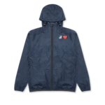 Veste zippée bleu marine CDG x K-Way pour homme, imperméable et légère.