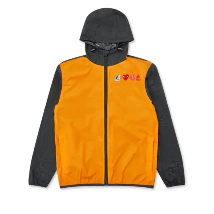 Veste zippée bleu marine CDG x K-Way pour homme, imperméable et légère.