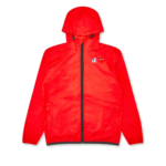 Veste zippée rouge CDG x K-Way pour homme, imperméable et légère.