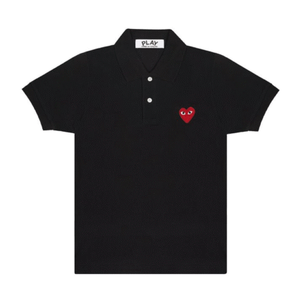 Polo noir PLAY avec emblème rouge – polo unisexe en coton premium signé Comme des Garçons Play