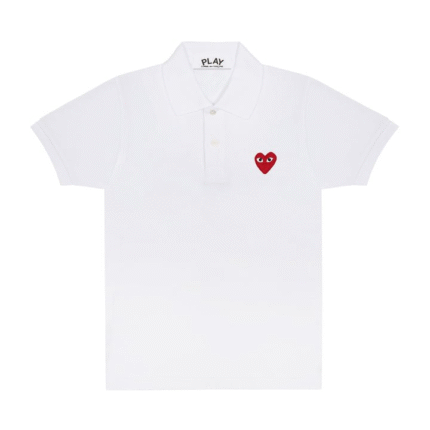 Polo blanc PLAY avec emblème rouge – polo unisexe élégant en coton premium signé Comme des Garçons Play